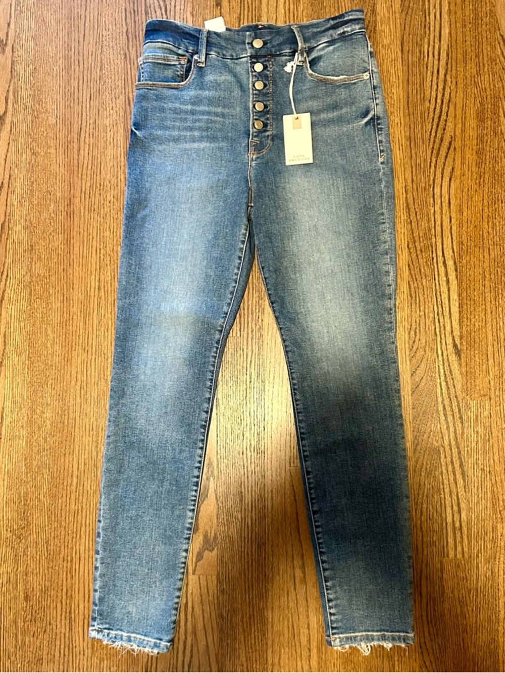 Good American Good Leg Jeans 24 NWT High Rise Button Fly Stretch Denim Skinny